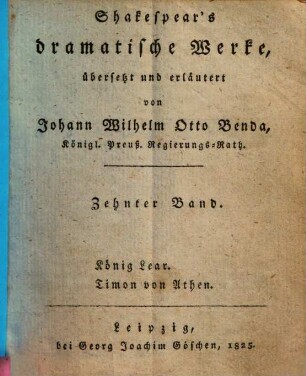 Shakespear's dramatische Werke, 10. König Lear. Timon von Athen