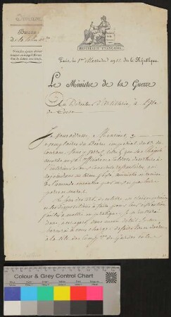 Brief von Louis-Alexandre Berthier an Unbekannt ("Directeur d´Artillerie à l´isle de Corse") vom 20.6.1804