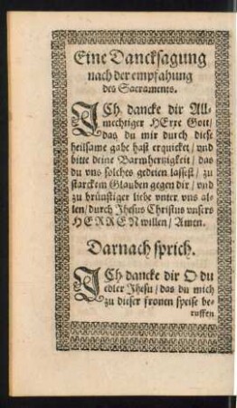 Eine Dancksagung nach der empfahung des Sacraments.