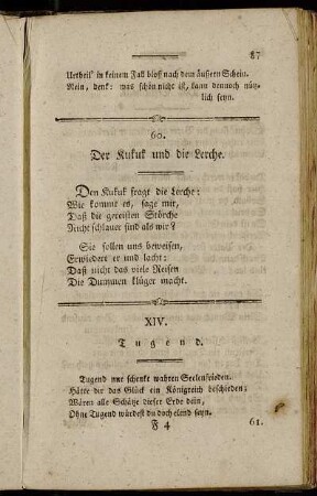XIV. Tugend. - XV. Wahrer Werth.