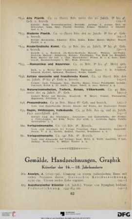 Gemälde, Handzeichnungen, Graphik (Nr. 862-1024)