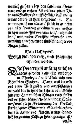 Das II. Capitel. Worzu die Poeterey/ und wann sie erfunden worden