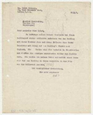 Brief von Otto Erich Salomon (Peter Hunter), im Auftrag von Erich Salomon an Kyhné, Nordisk Pressefoto, Kopenhagen