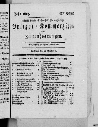 38tes Stück, Ausgabe vom 21. September 1803