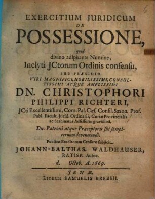Exercitium Iuridicum De Possessione
