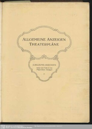 Anzeigen. Theaterpläne : Allgemeine Anzeigen. Theaterpläne