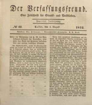 № 62. Cassel, den 4. August 1832.