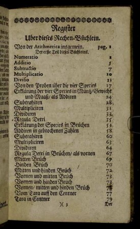 Register uber dieses Rechen-Büchlein