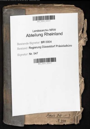 Übergabe der Archivfonds der ehemaligen bergischen Landstände und der jülichschen Ritterschaft an das Landesarchiv (später Staatsarchiv) Düsseldorf