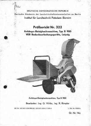 Anhänge-Reisighackmaschine B 900