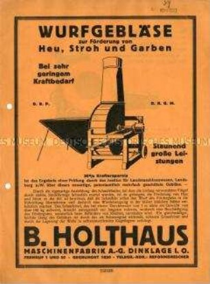 Wurfgebläse zur Förderung von Heu, Stroh und Garben