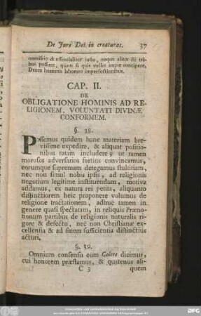 Cap. II. De Obligatione Hominis Ad Religionem, Voluntati Divinae Conformen.