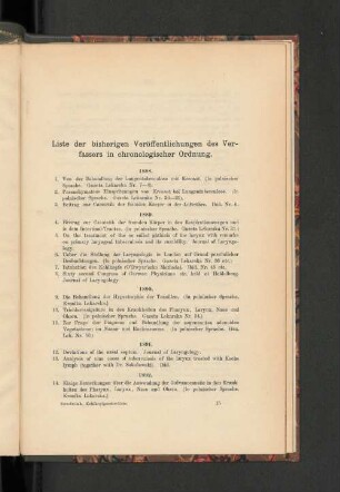 Liste der bisherigen Veröffentlichungen des Verfassers in chronologischer Ordnung.