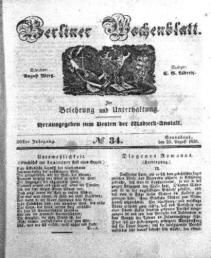 No. 34, Sonnabend, den 25. August 1838.