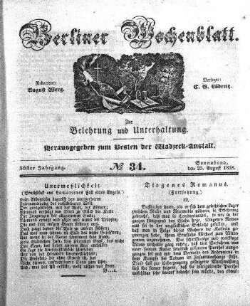 No. 34, Sonnabend, den 25. August 1838.