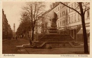 Postkartenalbum mit Motiven von Karlsruhe. "Karlsruhe. Indianerbrunnen am Werderplatz"