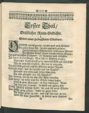 Erster Theil/ Geistlicher Reim-Gedichte. I. - X.
