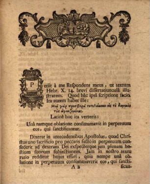 Dissertatio Svccincta De Vna Oblatione In Aeternvm Consvmmante ad Hebr. X, 14