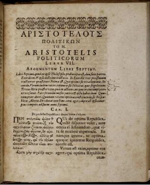 Aristotelis Politicorum Liber VII.