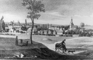 Wermsdorf-Calbitz. Ortsansicht mit Windmühlen