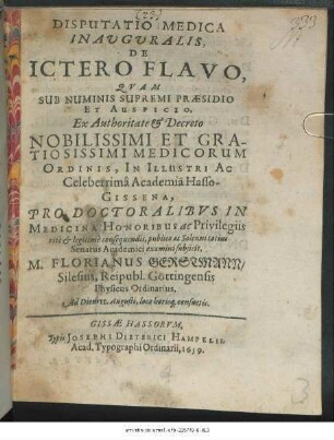 Disputatio Medica Inauguralis, De Ictero Flavo