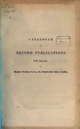 Catalogue of Record Publications on sale by Messrs : Trübner & Co., 60, Paternoster Row, London. 2