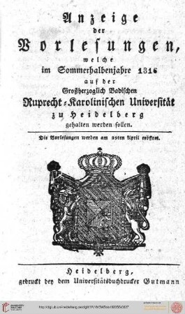 Sommersemester 1816