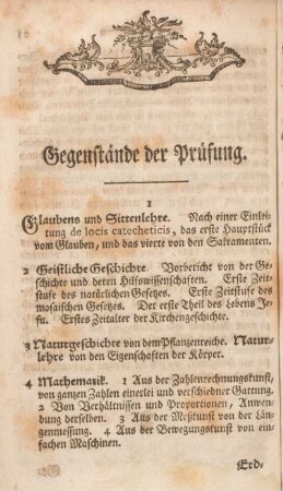 Gegenstände der Prüfung.