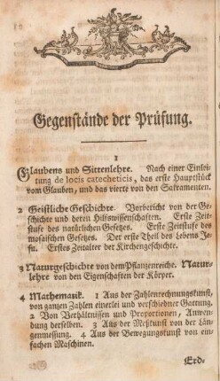 Gegenstände der Prüfung.