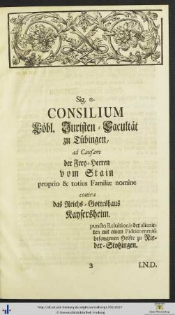 Consilium Löblicher Juristen-Facultät zu Tübingen
