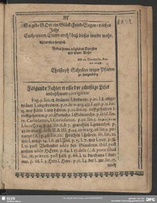 Folgende Fehler wolle der günstige Leser unbeschwert corrigiren