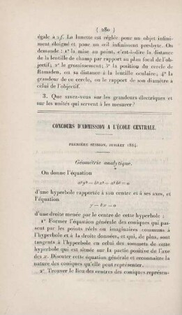 Concours d'admission a l'école centrale.