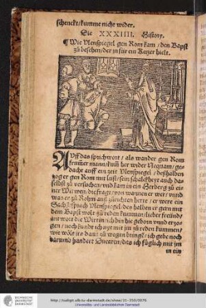 Die XXXIIII. History Wie Vlenspiegel gen Rom kam/den Bapst zu besehen/der jn für ein Ketzer hielt