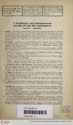 I. Flugblätter und Einblattdrucke aus dem XV. bis XIX. Jahrhundert (Nr. 1 - 459)