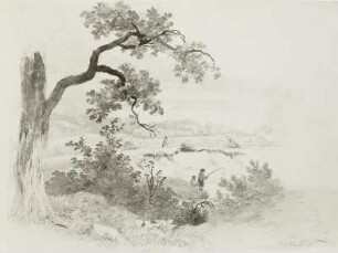 Landschaft mit angelndem Knaben : Bleistiftzeichnung, getuscht, 25 x 33,6 cm, bez. J.C. Erhard fec., Dresden, Privatbesitz