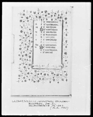 Fragment eines Stundenbuches — Kalenderseite mit Bordüre, Folio 2verso