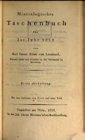 Taschenbuch für die gesammte Mineralogie mit Hinsicht auf die neuesten Entdeckungen : für das Jahr .... 13. 1818