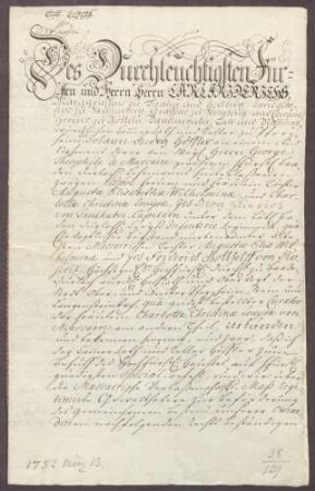 Die Maccaire'schen Hinterbliebenen verkaufen an die Landesherrschaft einen Hausplatz zu Pforzheim um 251 fl.