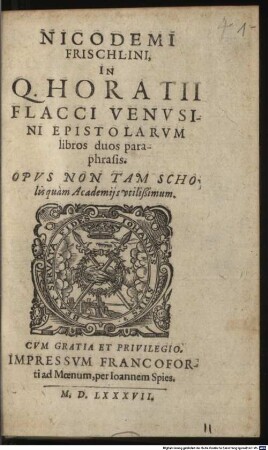 In Q. Horatii Flacci epistolarum libros duos paraphrasis