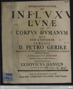 Dissertatio Physica De Influxu Lunae In Corpus Humanum
