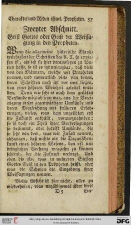 Zweyter Abschnitt: Geist Gottes oder Geist der Weissagung in den Propheten