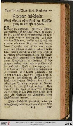 Zweyter Abschnitt: Geist Gottes oder Geist der Weissagung in den Propheten