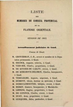 Procès-verbaux des séances du Conseil Provincial de la Flandre Orientale, 1862