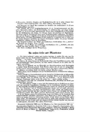 An unsere Leser und Mitarbeiter