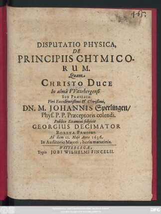 Disputatio Physica, De Principiis Chymicorum