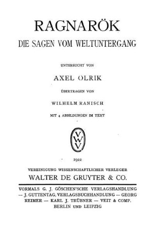 Ragnarök : die Sagen vom Weltuntergang