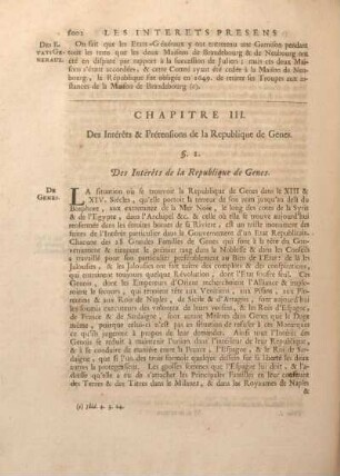 Chapitre III. Des Intérets & Prétensions de la Republique de Genes.