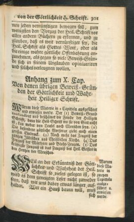 Anhang zum X. Cap. Von denen übrigen Beweiß-Gründen der Göttlichkeit und Wahrheit Heiliger Schrift.