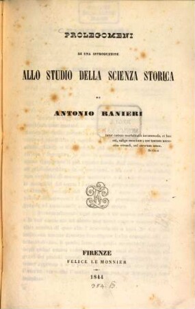 Prolegomeni di una introduzione allo studio della Scienza Storica