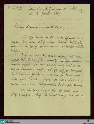 Brief von Rainer Maria Rilke an Alexander von Bernus vom 12.01.1917 - K 2893, 12
